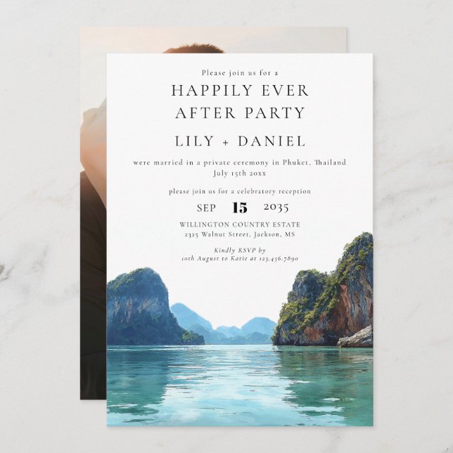 Happily Ever After Phuket Thailand Photo Wedding Invitation (Front/Back)