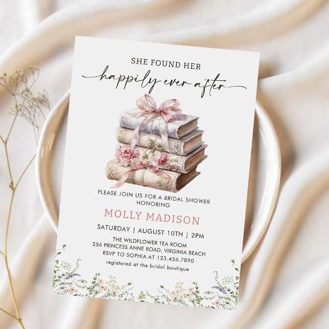 Happily Ever After Pink Bow Book Bridal Shower Invitation (Creator Uploaded)