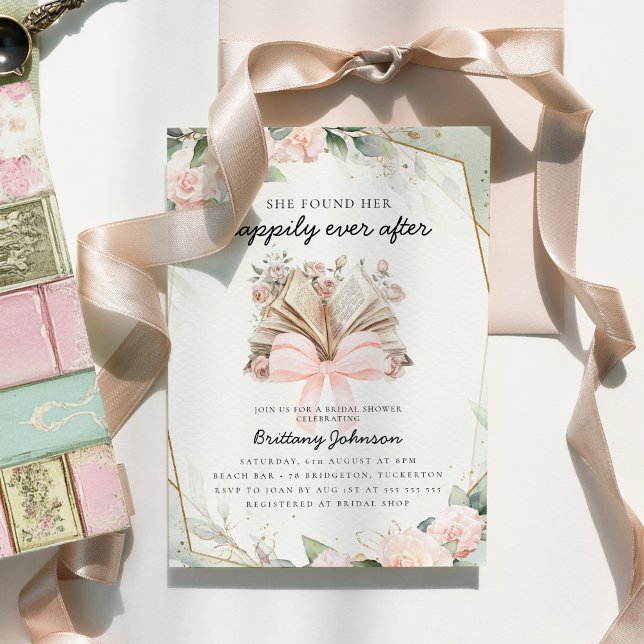 Happily Ever After Pink Floral Book Bridal Shower Invitation (Creator Uploaded)