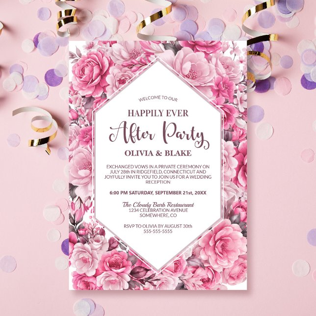 Happily Ever After Pink Floral Wedding Reception Invitation (Creator Uploaded)