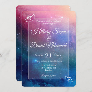 Happily Ever After Pink Nebula Wedding Invitation