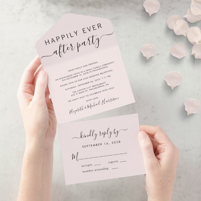 Happily Ever After Pink Wedding Reception All In One Invitation (Creator Uploaded)
