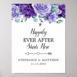 Happily Ever After Purple Blooms Wedding Welcome P Poster