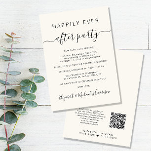 Happily Ever After QR Code Cream Wedding Reception Invitation