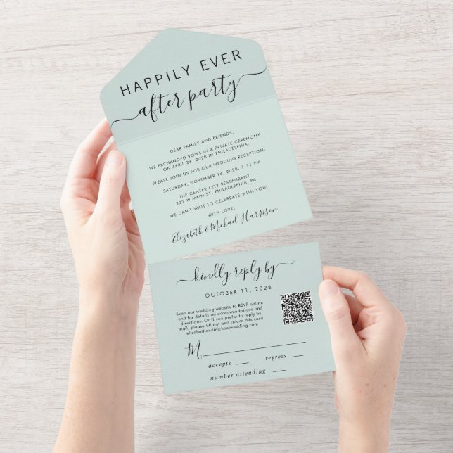 Happily Ever After QR Code Mint Wedding Reception All In One Invitation (Tearaway)