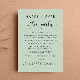 Happily Ever After QR Code Sage Wedding Reception Invitation