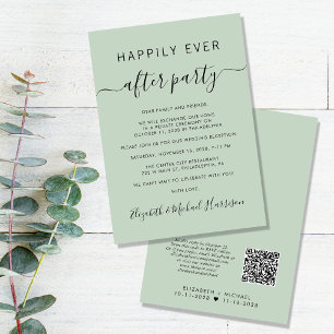 Happily Ever After QR Code Sage Wedding Reception Invitation