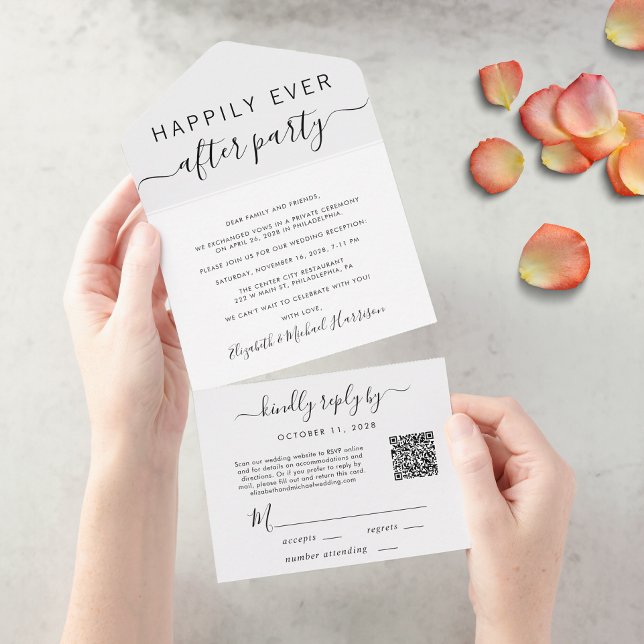 Happily Ever After QR Code Wedding Reception All In One Invitation (Our user-friendly template will generate your QR code automatically from your website address)