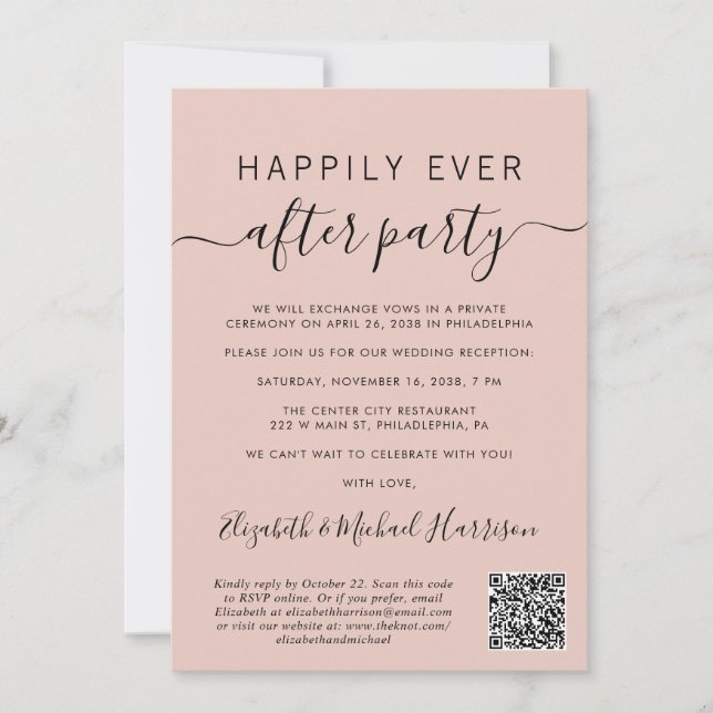 Happily Ever After QR Code Wedding Reception Invitation (Front)