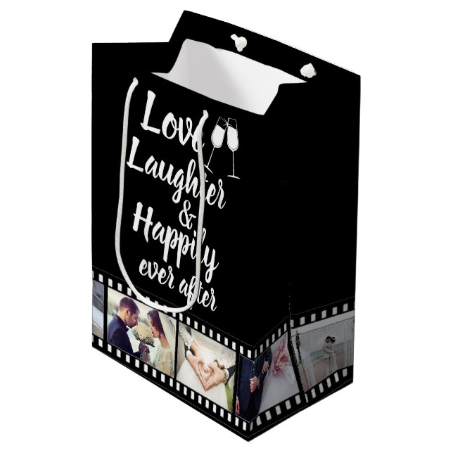Happily Ever After Quote Custom Photo Reel Medium Gift Bag (Front Angled)