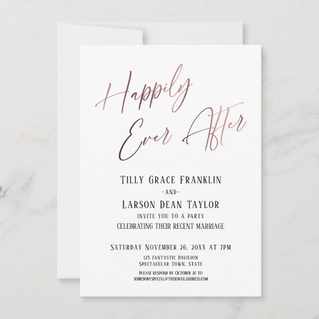 Happily Ever After Rose Gold Elegant Wedding Party Invitation (Front)