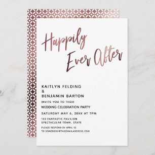 Happily Ever After Rose Gold Wedding Reception Invitation