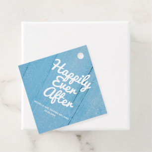 Happily Ever After Rustic Blue Wood Custom Wedding Favour Tags