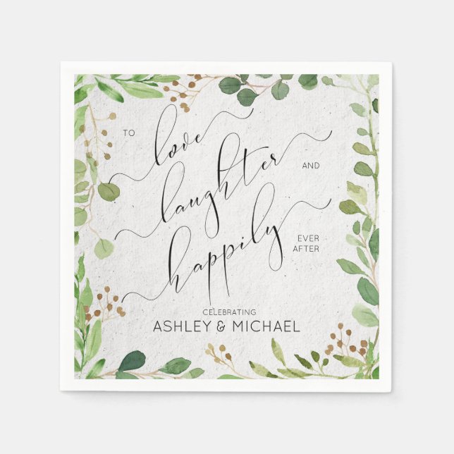 Happily Ever After Rustic Eucalyptus Engagement Napkin (Front)