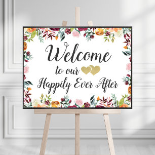 Happily Ever After Rustic Romance Wedding Welcome Poster