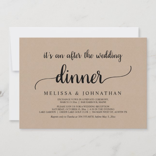 Happily Ever After Rustic Wedding Elopement Dinner Invitation (Front)