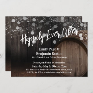 Happily Ever After Rustic Wood Barrel and Lights Invitation
