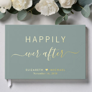 Happily Ever After Sage Green Wedding Guest Book