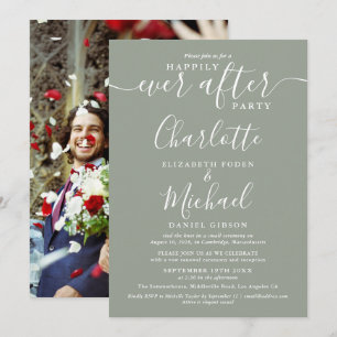 Happily Ever After Sage Green Wedding Photo Invita Invitation