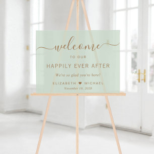 Happily Ever After Sage Green Wedding Welcome Acrylic Sign