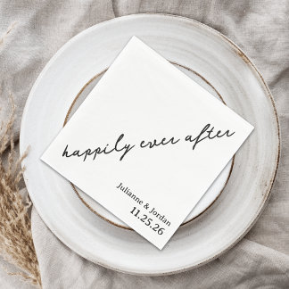 Happily Ever After Scribble Cursive Custom Wedding Napkin