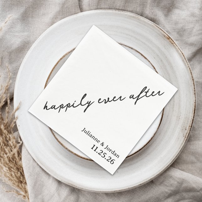 Happily Ever After Scribble Cursive Custom Wedding Napkin (Creator Uploaded)