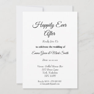 Happily Ever After Script Black & White Wedding  Invitation