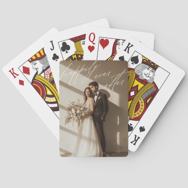 Happily Ever After Script Keepsake Wedding Photo Playing Cards (Back)