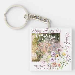 Happily Ever After Script Personalise Couple photo Key Ring