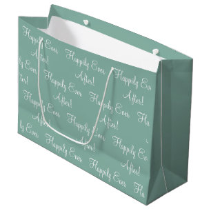 Happily Ever After Script Sage Green Wedding Large Gift Bag