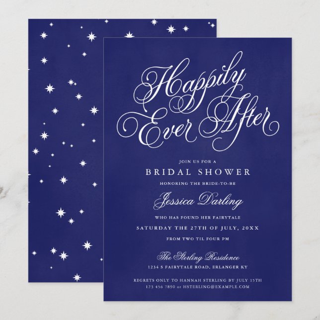 Happily Ever After Shower Invitations Royal Blue (Front/Back)