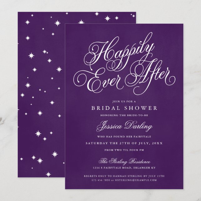 Happily Ever After Shower Invitations Royal Purple (Front/Back)