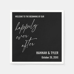 Happily Ever After Simple Elegant Typography Black Napkin