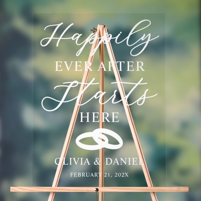 Happily Ever After Starts Here Custom Wedding Acrylic Sign (Neutral)