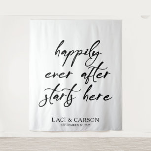 “Happily Ever After Starts Here” Wedding Backdrop  Tapestry