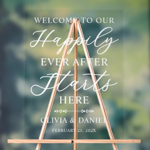 Happily Ever After Starts Here Wedding Welcome Acrylic Sign