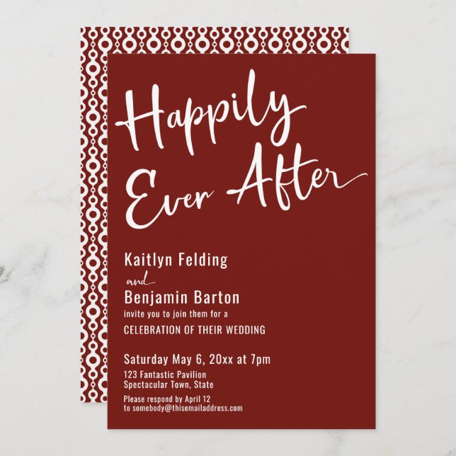Happily Ever After Typography Bold White on Wine Invitation (Front/Back)