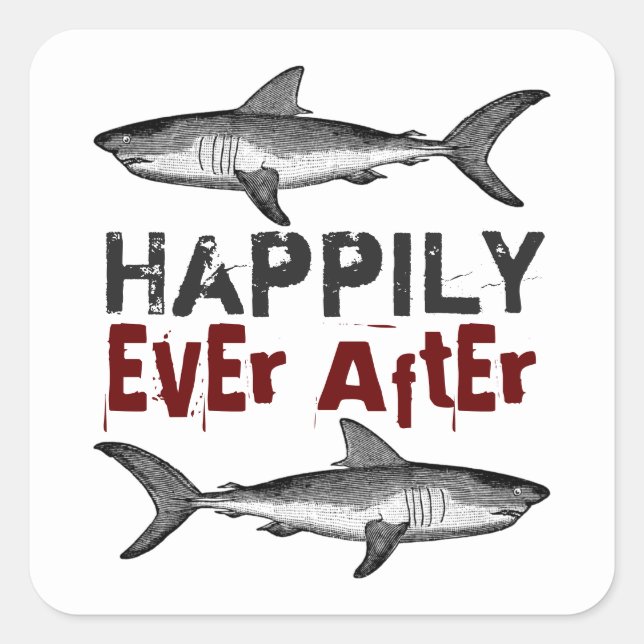 Happily Ever After Vintage Sharks Wedding Square Sticker (Front)