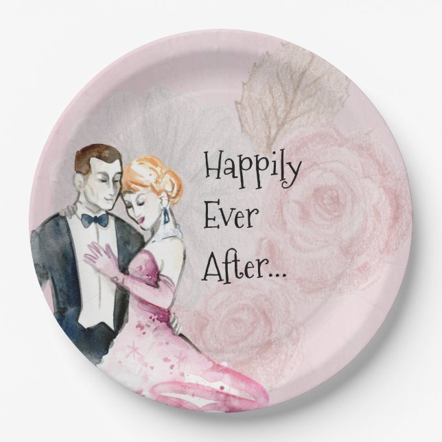Happily Ever After Vintage Wedding Couple Paper Plate (Front)