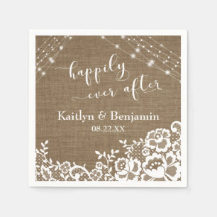 Happily Ever After w/ Burlap Lights & White Lace Napkin