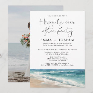Happily Ever After Watercolor Beach Photo Wedding Invitation