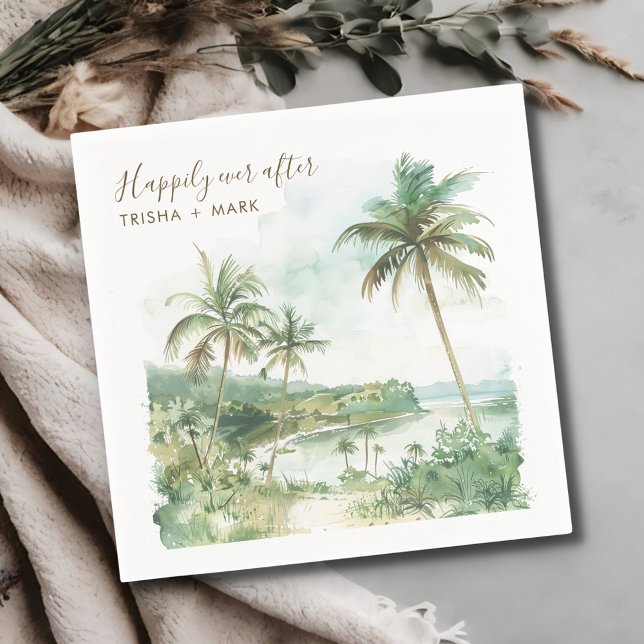 Happily Ever After Watercolor Beach Wedding Napkin (Happily Ever After Watercolor Beach Wedding Napkins)