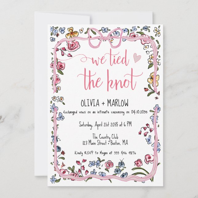 Happily Ever After watercolor floral bow Invitation (Front)