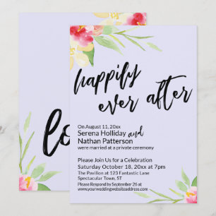 Happily Ever After Watercolor Flowers on Lavender Invitation