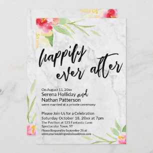 Happily Ever After Watercolor Flowers on Marble Invitation