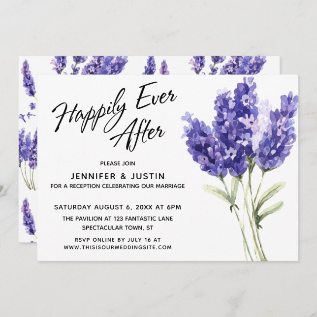 Happily Ever After Watercolor Lavender Flowers Invitation (Front/Back)