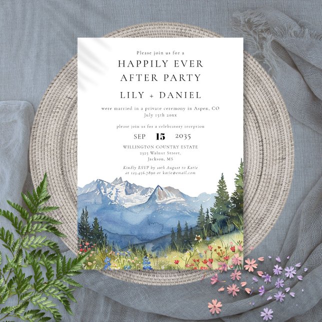 Happily Ever After Watercolor Mountain Wedding Invitation (Happily Ever After Watercolor Mountain Wedding Invitation)