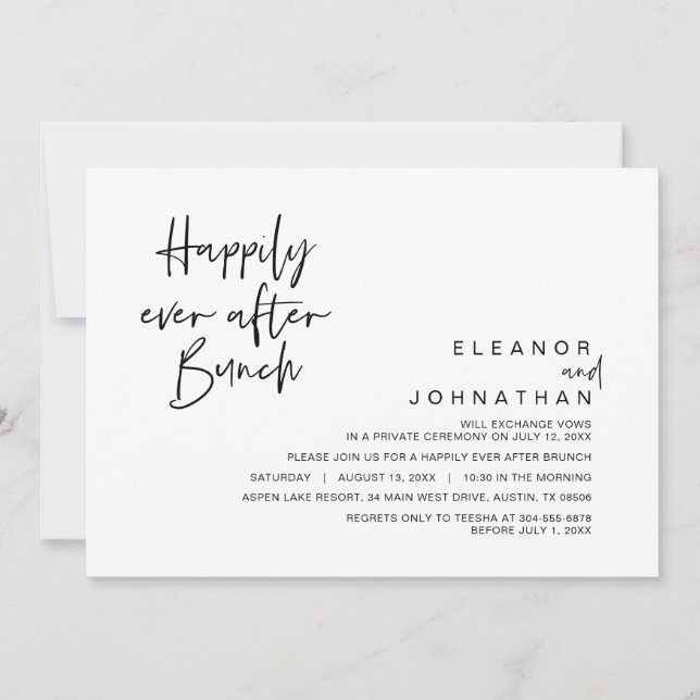 Happily Ever After Wedding Brunch, Black and White Invitation (Front)