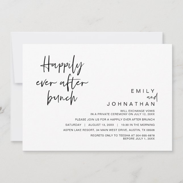 Happily Ever After Wedding Brunch, Black and White Invitation (Front)