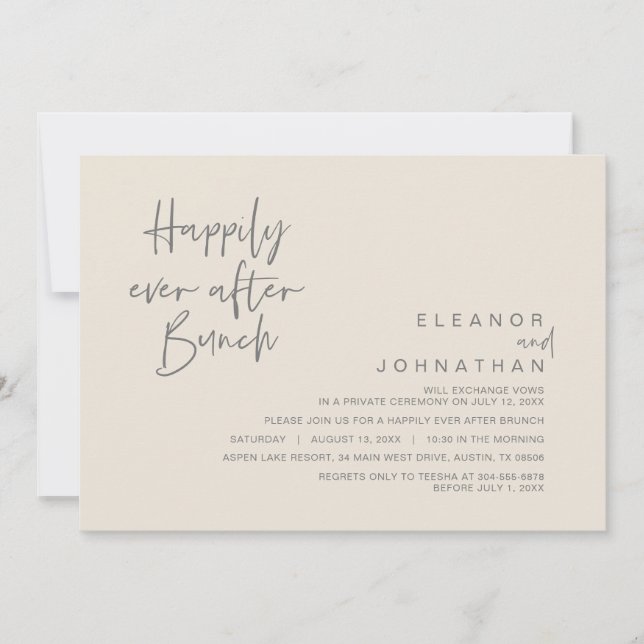 Happily Ever After Wedding Brunch, Cream Dark Grey Invitation (Front)
